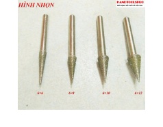 Mũi Mài Kim Cương Cán Xoàn hình nhọn size 6x6mm Cán 6mm (Bịch 50 cái)