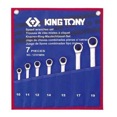 10-19mm Bộ cờ lê vòng miệng tự động 7 cái hệ mét Kingtony 12107MRN