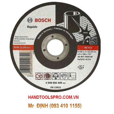 125 x 1 x 22.2mm Đá cắt Inox Bosch 2608600549 (hộp 25 viên)
