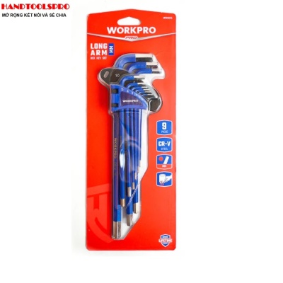 1.5-10mm Bộ lục giác đầu bằng hệ mét (loại dài) 9 chi tiết Workpro WP222015