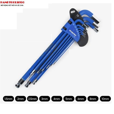 1.5-10mm Bộ lục giác đầu bi thép CR-V 9 chi tiết Workpro WP222011 (màu xanh)