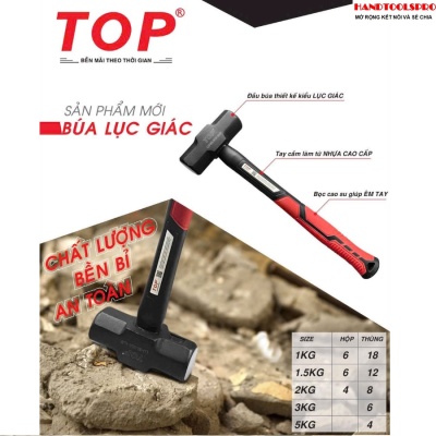 5Kg Búa lục giác cán nhựa DÀI (BỌC CAO SU) TOP LU-BLG50