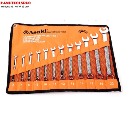 6-22mm Bộ cờ lê vòng miệng xi bóng Asaki AK-6139