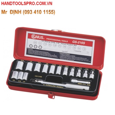 Bộ khẩu tay vặn 1/4 16 chiếc hệ inch - Genius GS-216S