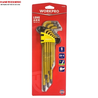 Bộ lục giác đầu sao có lỗ 9 chi tiết T10-T50 WORKPRO WP222008 (MÀU VÀNG)