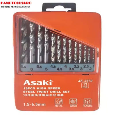 Bộ mũi khoan INOX làm từ thép HSS 13pc 1.5-6.5mm ASAKI AK-3570