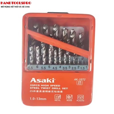 Bộ mũi khoan INOX làm từ thép HSS 25pc 1-13mm ASAKI AK-3572