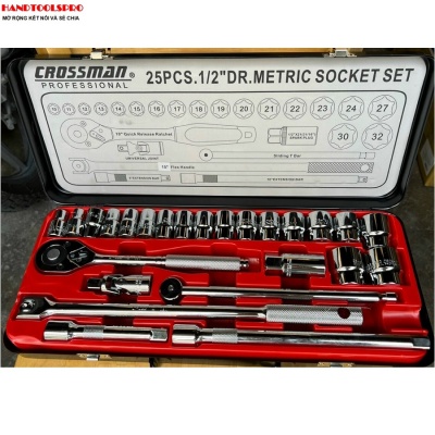 Bộ típ bông 1/2 inch 25 cái hộp sắt 10-32mm Crossman 99-082