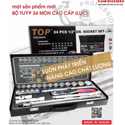 Bộ Tuýp 24 Chi Tiết Đức ( Lục ) Cao Cấp Hệ Mét TOP VNK-1224R