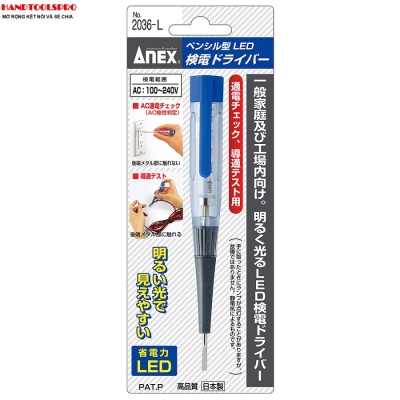 Bút thử điện 100-240V hiển thị đèn Led No.2036‐L Anex Nhật Bản