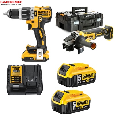 Combo máy khoan và máy mài DCD796 + DCG405 + 2pin 5Ah + sạc DCB115 + Valy  DEWALT DCK2080P2T