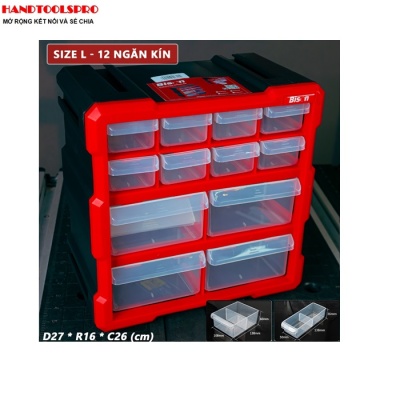 Hộp đựng nhựa linh kiện 12 ngăn KÍN 26.5X26X16cm BISON BS386101D