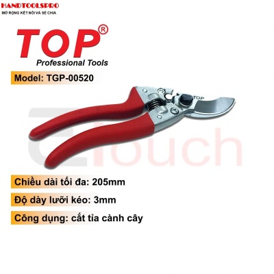 Kéo Cắt Cành Lưỡi Cong Thép Nhật 8 (200mm) Cán Anilmon Đỏ Top - TGP-00520