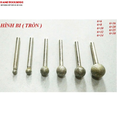 Mũi Mài Kim Cương Cán Xoàn hình bi ( tròn) size 6x10mm Cán 6mm (Bịch 50 cái)
