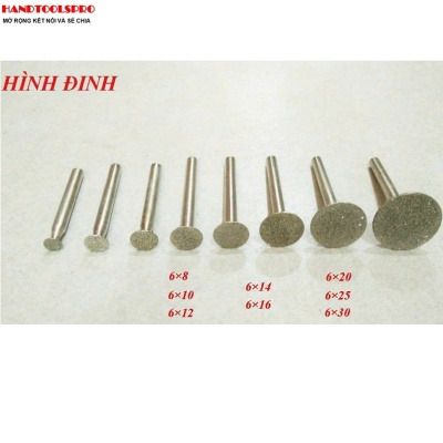Mũi Mài Kim Cương Cán Xoàn hình Đinh ( chữ T ) size 6x12mm Cán 6mm (Bịch 50 cái)