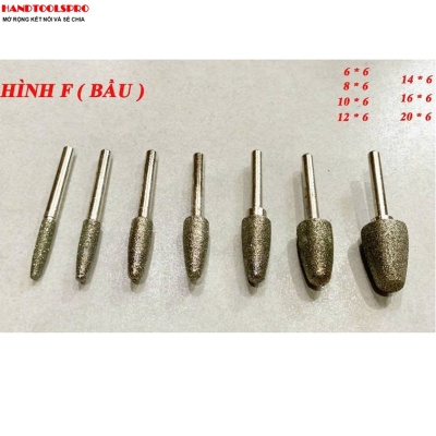 Mũi Mài Kim Cương Cán Xoàn hình F ( BẦU ) size 12x6mm Cán 6mm (Bịch 50 cái)