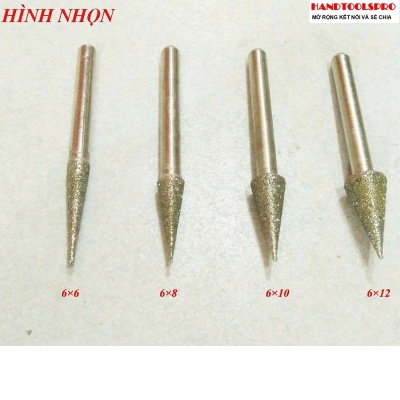 Mũi Mài Kim Cương Cán Xoàn hình nhọn size 10x6mm Cán 6mm (Bịch 50 cái)