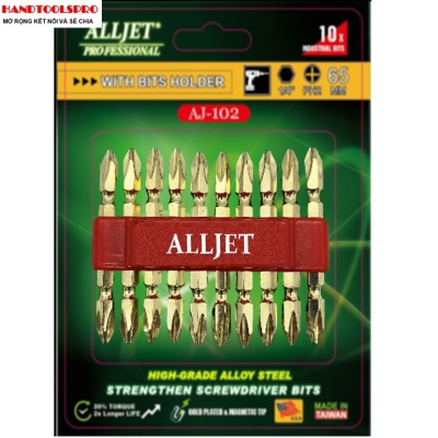 Mũi Vít 2 Đầu Dài PH2x65mm Xi VÀNG ALLJET AJ-102 