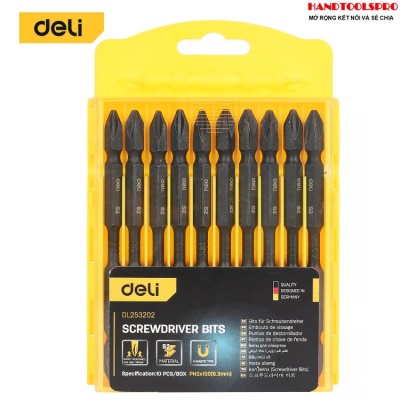 Mũi Vít 2 Đầu Xi Đen Chống Sốc Dài PH2X100mm DELI EDL253202