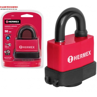 Ổ khóa treo thép bọc nhựa chống cắt 50mm Hermex 43368 (CMR-50)