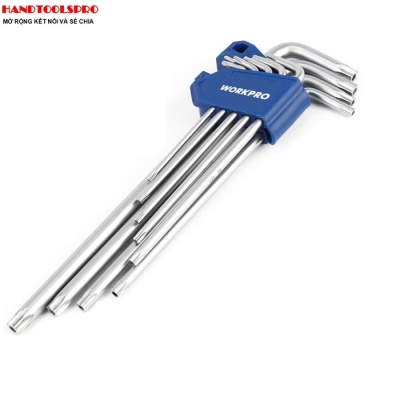 T10-T50 Bộ lục giác dài S2 đầu sao 9 chi tiết Workpro WP222036 (có lỗ)