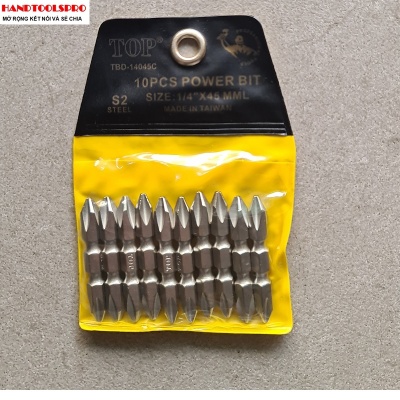 Mũi Vít 2 Đầu PH2 X 45mm, Giảm Xốc TOP TBD-14045C  (Vỉ 10 cái)