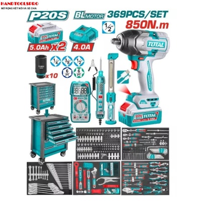 Tủ đồ nghề 7 ngăn 369 chi tiết TOTAL THPTCS83692 - Máy siết bu lông 850Nm  Phụ kiện chuyên dụng